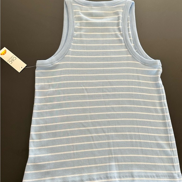 NWT C&C CALIFORNIA FITTED WOMENS TANK TOP STRIPED BABY BLUE WITH WHITE STRIPES L - Picture 3 of 3